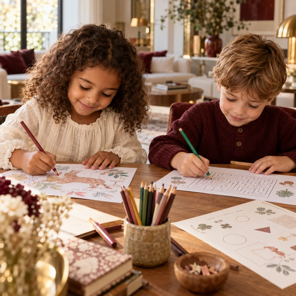 Des enfants réalisent une activité sur papier
